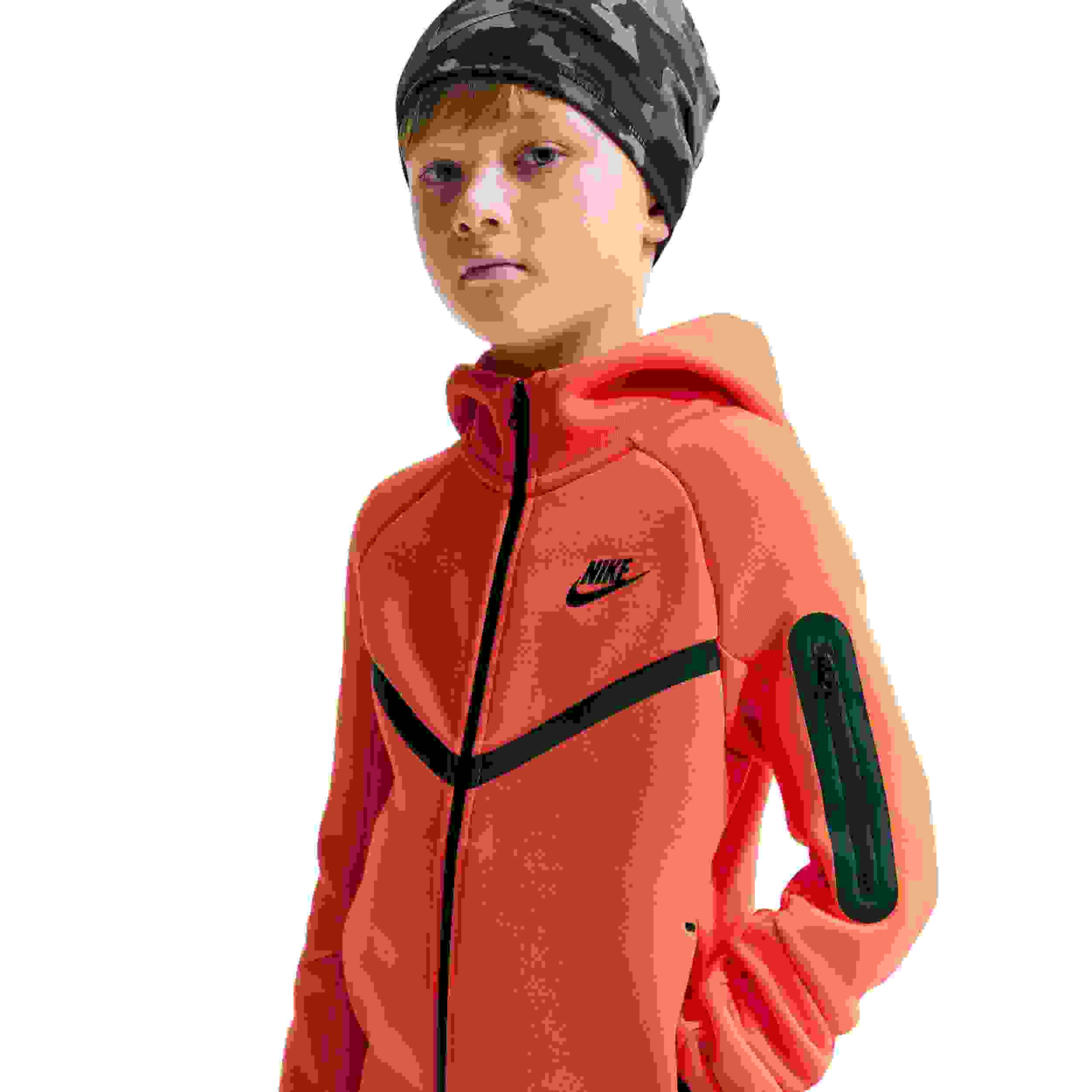Nike Sportswear Tech Fleece Full-Zip Big Boys' Orange Hooded Jacket